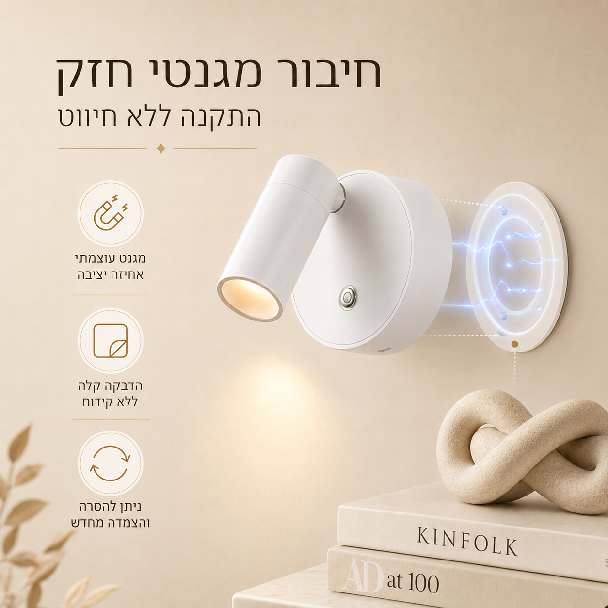 מנורת קיר נטענת מגנטית עם שליטה במגע